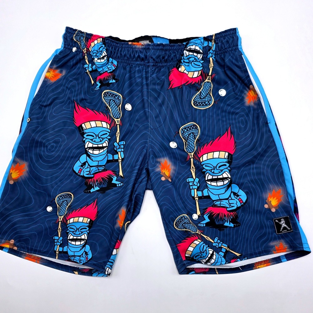 Lacrosse Unlimited Mens‎ Tiki LAX Shorts Navy Blue Mesh Athletic Size Medium